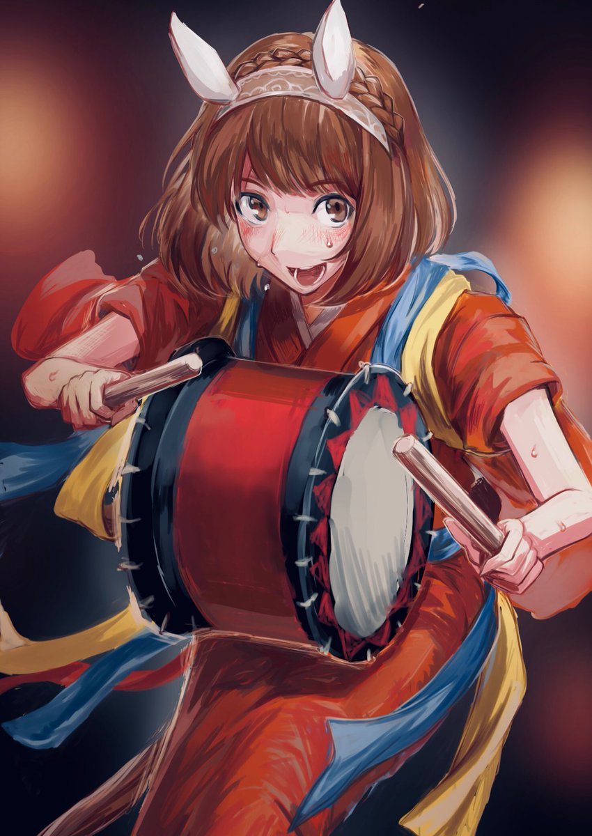 1girl instrument brown hair solo japanese clothes animal ears brown eyes  illustration images
