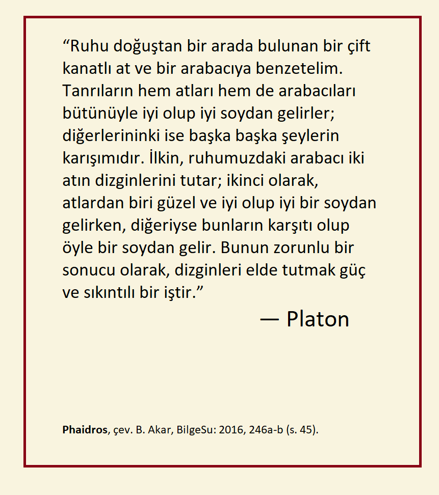 Kaan_H_Okten's tweet photo. “Ruhu doğuştan bir arada bulunan bir çift kanatlı at ve bir arabacıya benzetelim...”

.
[Platon: Phaidros, çev. B. Akar, @BilgeSuYayin: 2016, 246a-b (s. 45)] https://t.co/ETh24jTAk3