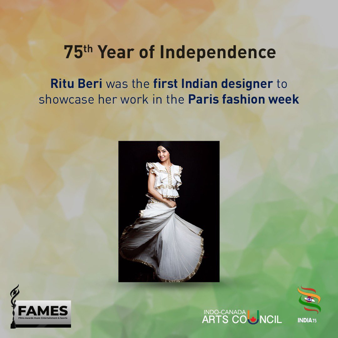 itsIndia75's tweet photo. The Pioneer of Indian Fashion at Paris
#FAMES

#ICAC #itsindia75 #india75 #AzadiKaAmritMahotsav  #PBDH2 #AjaayModi #ontario #niagarafalls #canada #Bollywood #Sports #Films #Music #ConsulateGeneralOfIndia #Toronto https://t.co/smCi5Oll2S