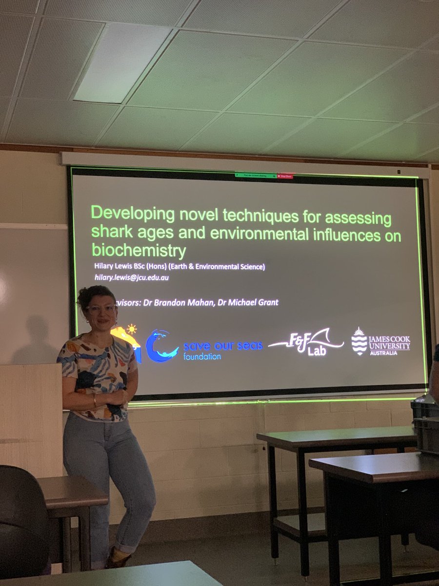 IsoTropics’ Research Officer ⁦⁦<a href="/Thesaltygeochem/">Hilary</a>⁩ capping off NatSci Week with her Honours Intro Seminar ⁦<a href="/jcu/">James Cook Uni</a>⁩ on developing in situ laser ablation methods for shark ageing and life history reconstruction. Thanks to <a href="/saveourseas/">Save Our Seas</a> for funding! ⁦<a href="/MickkGrant/">mickgrant.bsky.social</a>⁩