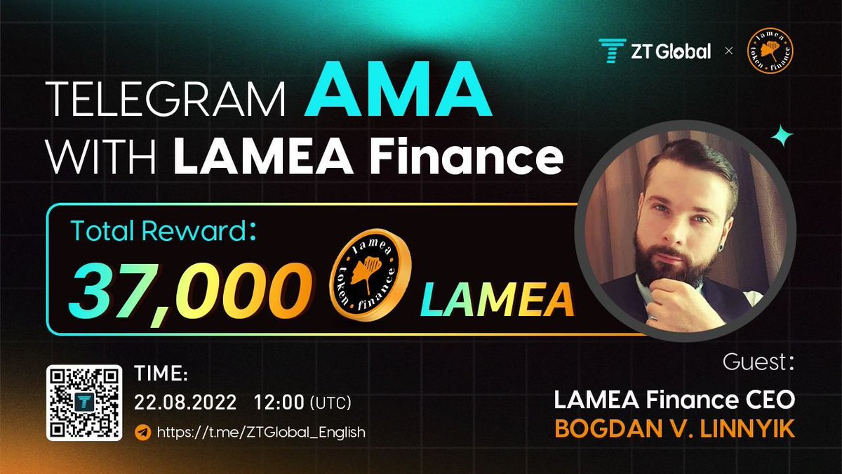 ZT_exchange's tweet photo. 📢ZT AMA Announcement 🙌

🎉We are so excited to announce #AMA with 
$LAMEA 

@lamea_finance

⏰We go live on 22nd  Aug. at 12:00 (UTC)

📌Join us will reward $LAMEA

🎁Total #Reward:37,000 LAMEA

📍Location: https://t.co/peloAyUNBn

#ZTAMA #ZT #AMA #LAMEA #TELEGRAM #Cryptos https://t.co/teScD6pb9i