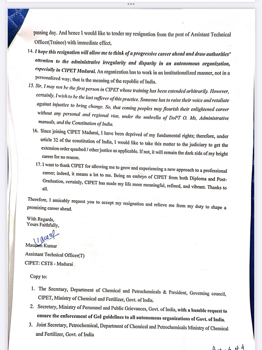 SirMausam's tweet photo. I am happy that I would be the first person to retaliate against administrative anomaly and monarch prevailed in @CIPETHO and reported the same to @dcpc2017, @DoPTGoI and @mansukhmandviya, I request @narendramodi  to depute CSS persons in cipet administration for counter check. https://t.co/AAZNFbmSfl