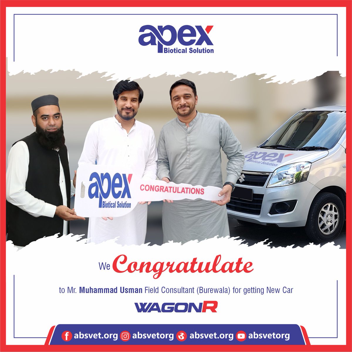 absvetorg's tweet photo. Mr. Khawaja Nouman Ajmal (C.E.O. Apex ) &amp; Dr. Imdad Hussain (BMD Apex ) Presents Key of Achievement O-Meter Suzuki WagonR to Mr. Muhammad Usman Field Consultant Burewala (New Joining) Congratulations &amp; Keep it Up.
.
.
.
#Burewala #Salesteam #Apex #Apexbioticalsolution #Suzuki https://t.co/DbudgOwWs9