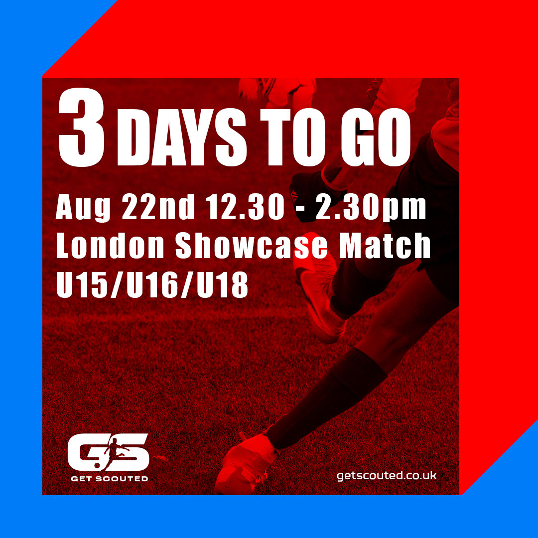GScouted's tweet photo. **3 DAYS TO GO**

GET YOUR TICKETS FOR THE GS SHOWCASE MATCH

https://t.co/TCjt07LrWT
https://t.co/dD3RlfOfee 
https://t.co/qDVW0UiQNJ 
https://t.co/1PleQmkmbg 

Venue: Rectory Park, UB5 6AU

Date: 22/08/2022 https://t.co/7bcKqri7Q1