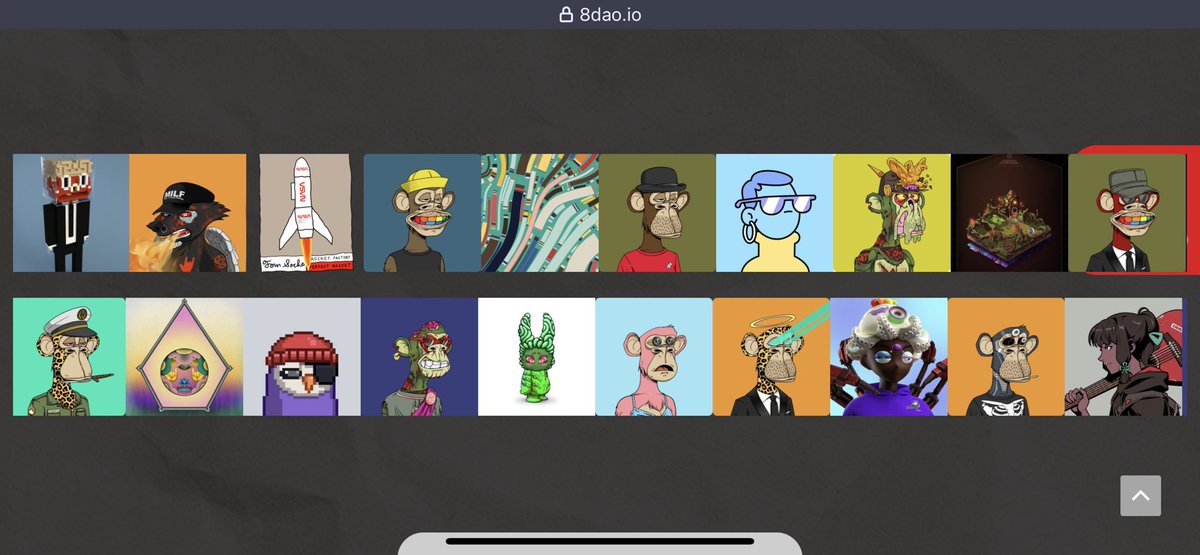 karmapocket's tweet photo. @8DAO8DAO website updated. Community of NFT believer #WAGMI
@Cymbalda @ArtOutland @outland_art @cwweb3 @thattallguy @seedclub @LastKnightEth @0xBender @BendDAO @CodeInCoffee @BoredApeYCIub @veratheape @OdailyChina https://t.co/uDiDlOze4w