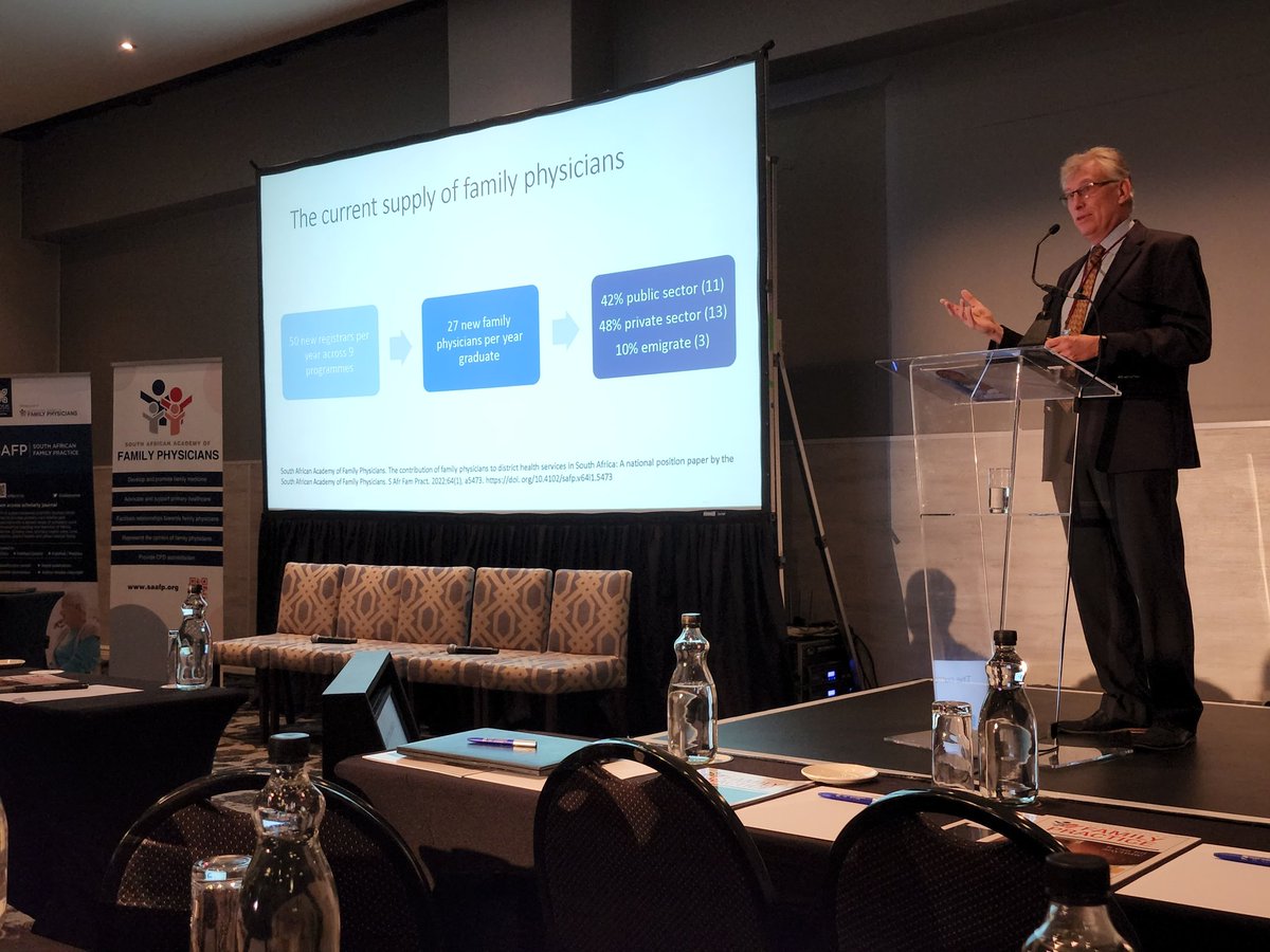 #SANFPC22 Prof Mash elaborated on the #research evidence of the impact of #familyphysicians and their role in providing #costeffective #healthcare. We need to increase our supply over the next 10 years, as training & employing to scale will enhance health system and #NHI rollout.