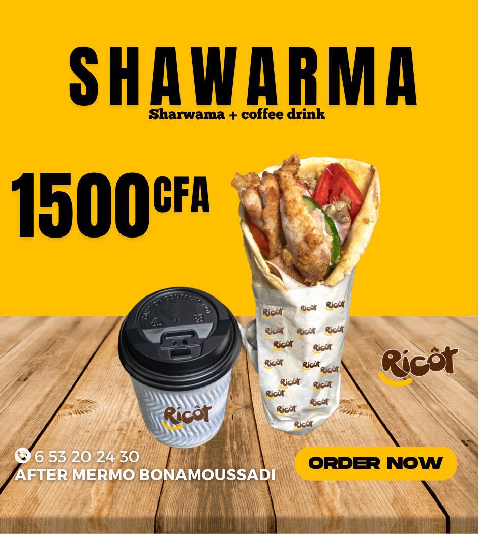 ricot_cm's tweet photo. Surprise your taste buds today with ricot chicken shawarma and get 1 free coffee. We are just a phone call away. https://t.co/i5LKZ4pcry