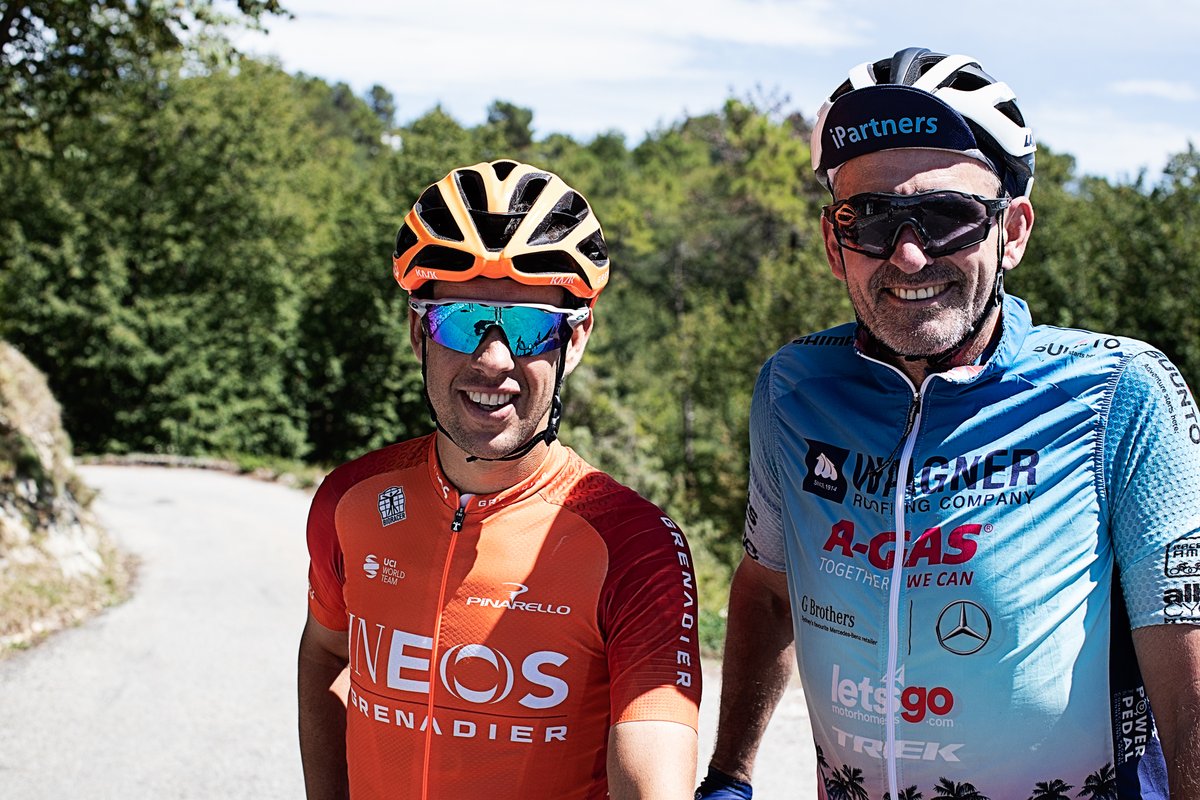 FretteRogerson's tweet photo. One retiring, the other is just beginning: @rupertguinness rides with @richie_porte to the top of Col de la Madone just two days before Rupert rides the Haute Route Alps 
@Haute_Route #hauteroutealps #cyclinglife #cyclingadventure https://t.co/xJjRRfsecz