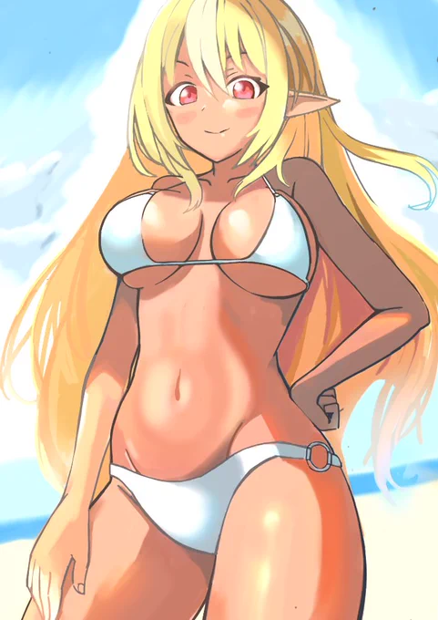 #しらぬえやっぱり褐色肌に白水着は映えるなって 