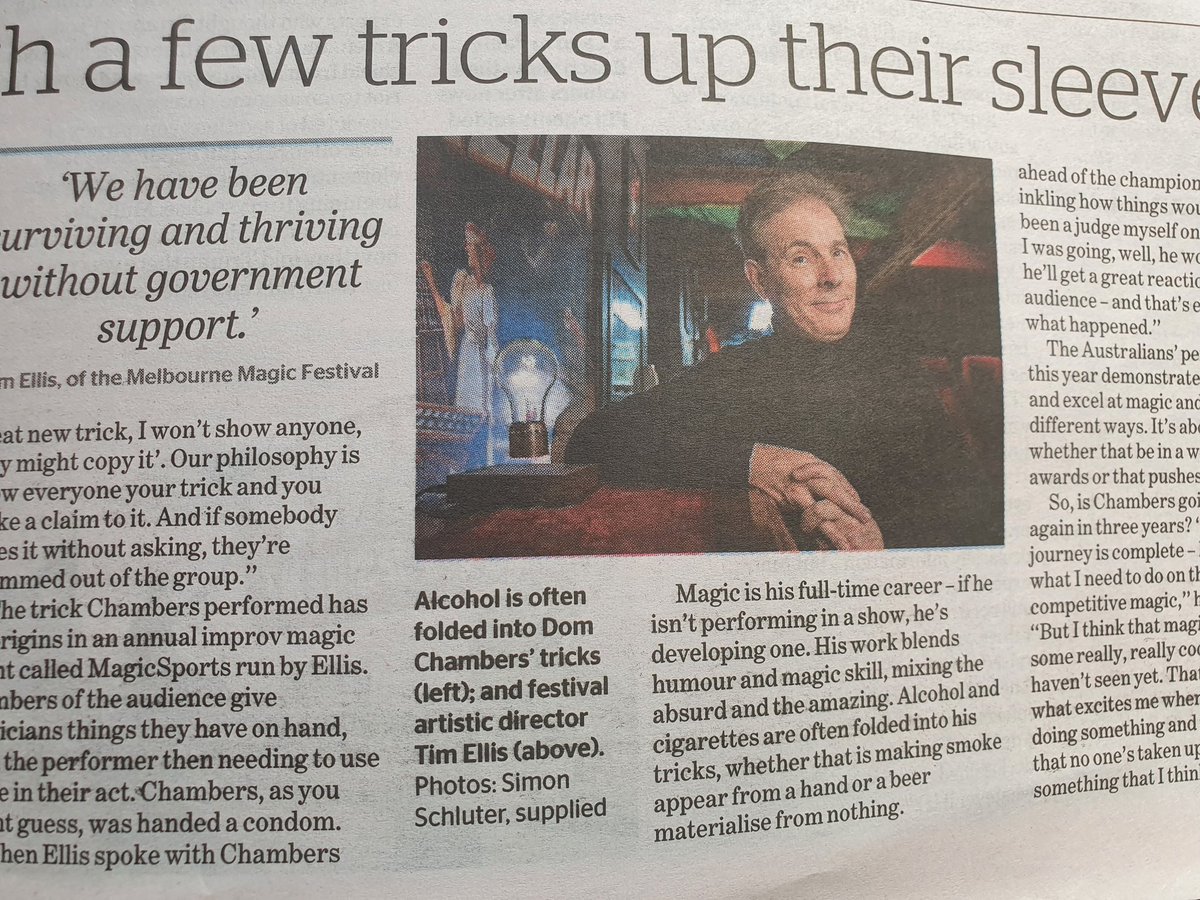 TimEllisMagic's tweet image. im Ellis

@TimElli47053891

·

44s

Great story about our high achieving magic community in The Age today. If you can&apos;t read it online, go to timellismagic.com and look under NEWS