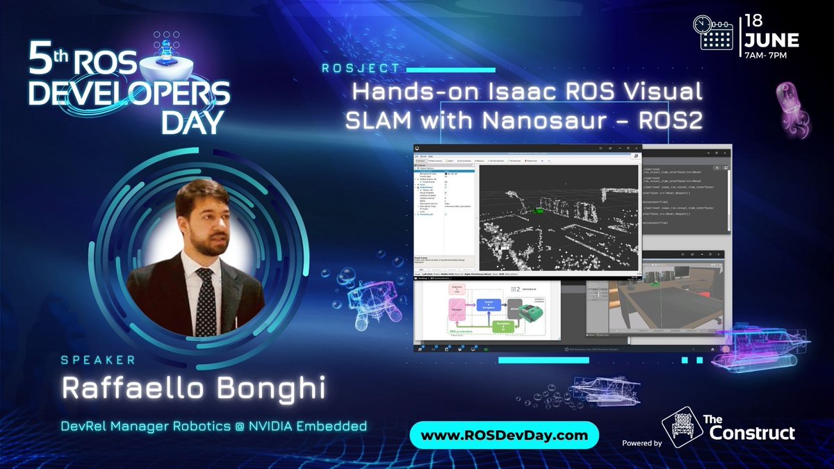 _TheConstruct_'s tweet image. 🌟In this #ROSDevDay 2022 presentation, @raffaello86 #DevRel #Manager #Robotics at @nvidia presents the following topic - Hands-on #Isaac #ROS #Visual #SLAM with #Nanosaur

Relive the highlights here ➡️ ow.ly/h3Zu50KmywL

#goROS