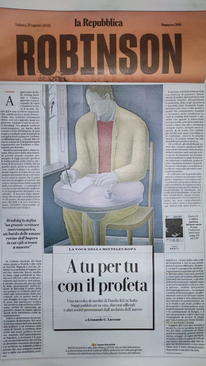 Luca Mignola (@lucamignola) on Twitter photo Su <a href="/Robinson_Rep/">Robinson di Repubblica</a>, Leonardo G. Luccone (<a href="/obliquestudio/">oblique studio</a>) scrive di "L'ultimo bastione del buonsenso" di Danilo Kis, #Ostranenie <a href="/WEdizioni/">Wojtek Edizioni</a>.
Ne discuteremo con Leonardo al #FLIP di Pomigliano d'Arco il 3 settembre. Su <a href="/Robinson_Rep/">Robinson di Repubblica</a>, Leonardo G. Luccone (<a href="/obliquestudio/">oblique studio</a>) scrive di "L'ultimo bastione del buonsenso" di Danilo Kis, #Ostranenie <a href="/WEdizioni/">Wojtek Edizioni</a>.
Ne discuteremo con Leonardo al #FLIP di Pomigliano d'Arco il 3 settembre.