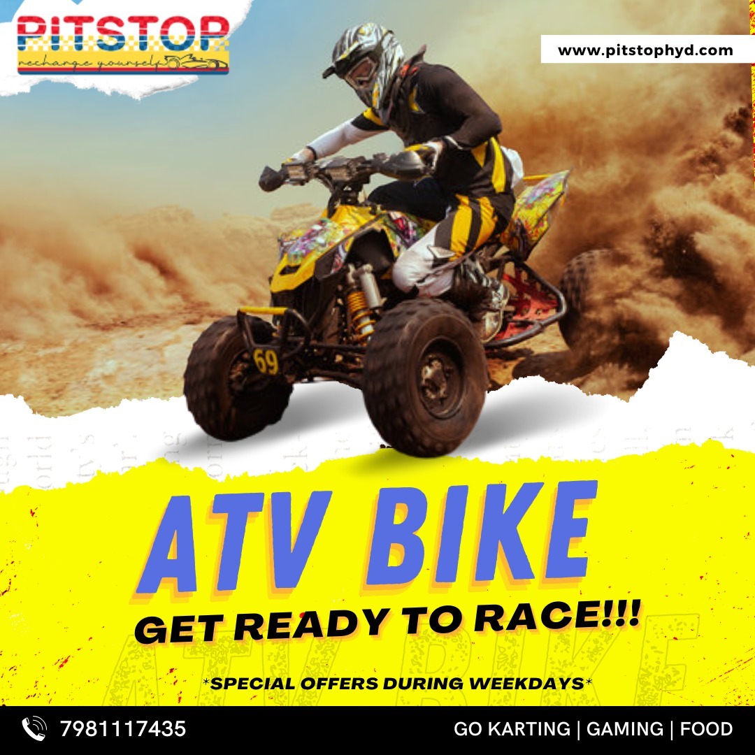 pitstophyd's tweet photo. Planning to Have Some Fun? 
ATV BIKE get ready to race!!!
Call For Inquiries - 7981117435                      
Visit -Pitstop, Raj Nagar, Necklace Road, Hyderabad.
.
.
.
#pitstophyderabad  #atv  #atvbike #haveingfun😜  #adventuretime #NecklaceRoad #HyderabadRains https://t.co/gfTsivjEZ4
