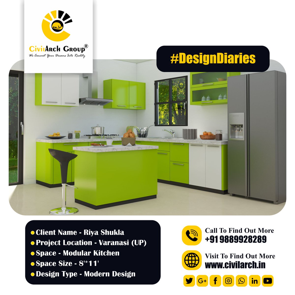 CivilArchgroup's tweet photo. 𝐈𝐭’𝐬 𝐭𝐡𝐞 𝐝𝐢𝐟𝐟𝐞𝐫𝐞𝐧𝐜𝐞, 𝐈𝐭’𝐬 𝐮𝐧𝐢𝐪𝐮𝐞
Modular Kitchen Design by Civilarch Group
Client: Miss. Riya Shukla Call : +91 9889928289
Whatsapp : https://t.co/K16IORm26c
Visit : https://t.co/Ox1d0dfiqF
#Civilarch #DesignDiaries #modularkitchen https://t.co/6PcEvGIKSL
