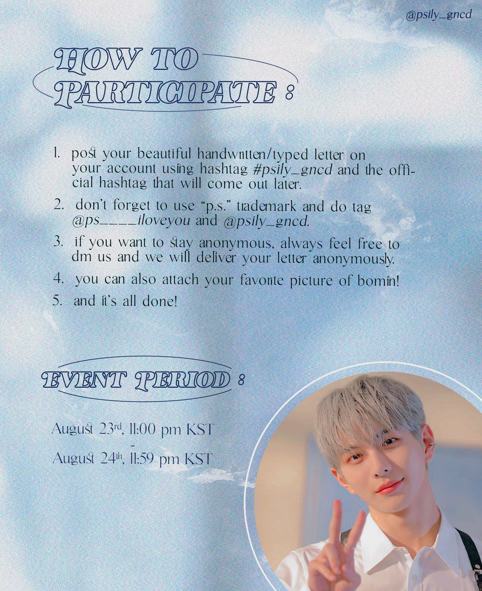 psily_gncd's tweet photo. 🐻 Choi Bomin Birthday Project Event 🎂 

The golden maknae Bomin whose visual is as hot as the summer is turning 22 soon! What would you like to say to the baby boy who has grown up to be such a fine man? 🥺 Let's deliver it through letters on our event below♥️ https://t.co/fuMV0eCGaM