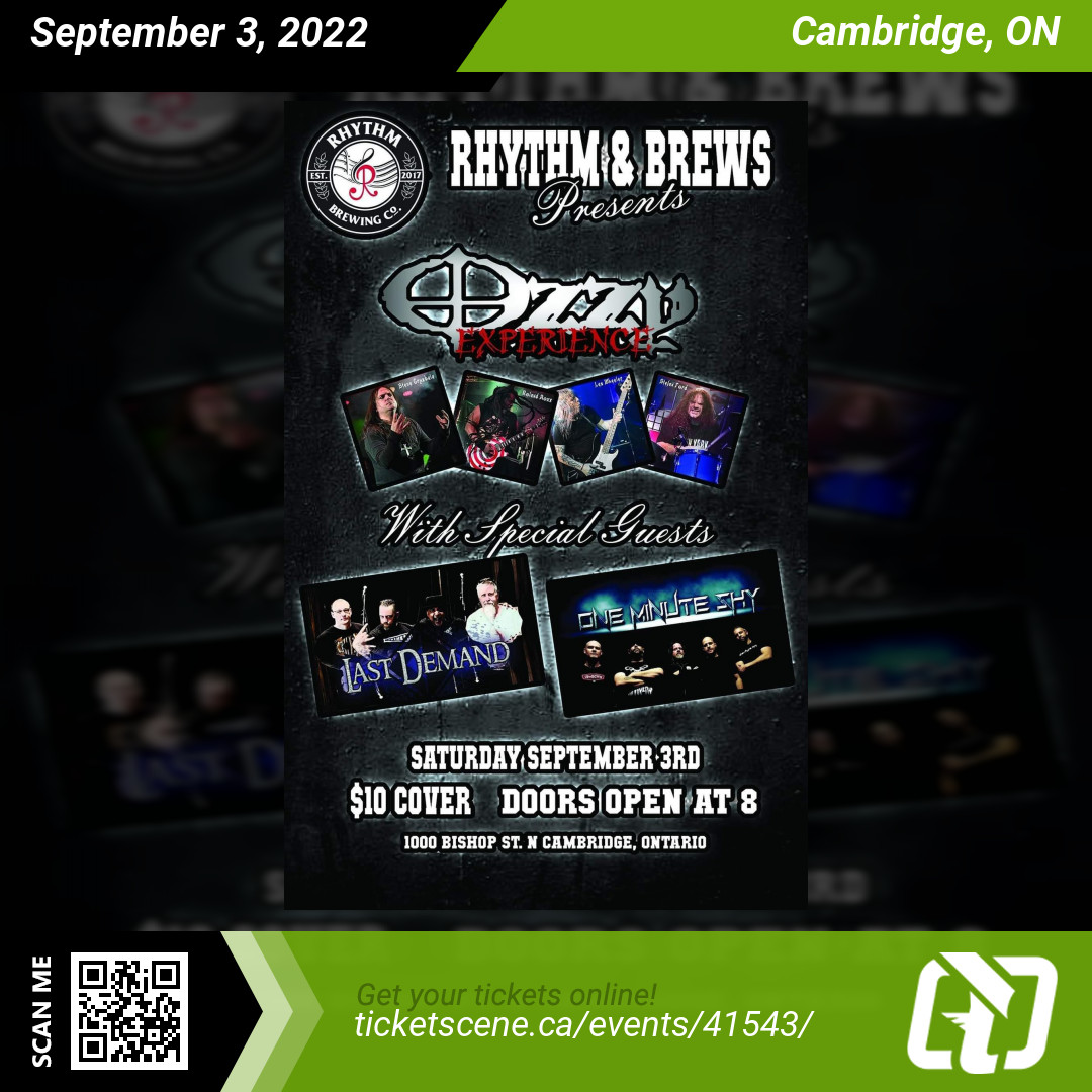 Ticketscene's tweet photo. The Ozzy Experience, @OneMinuteShy and @lastdemand are at @RhythmBrewsBeer on September 2, 2022.
Get your tickets online https://t.co/GjHgvJpXoo
#cambridge https://t.co/4hQuOl1kgB