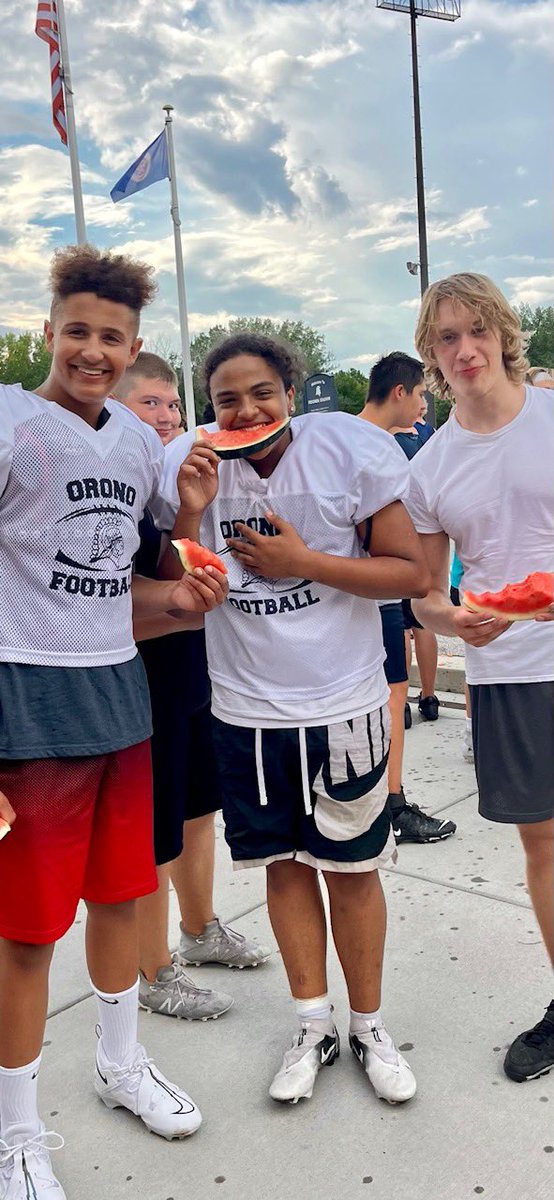 A great finish to <a href="/Footballorono/">Orono Spartan Football</a> first week of practice with our annual Watermelon feed after practice.  Boys have worked hard and had a successful week.  We continue to get better each day!!
#OneDream #OneTeam #RiseasONE