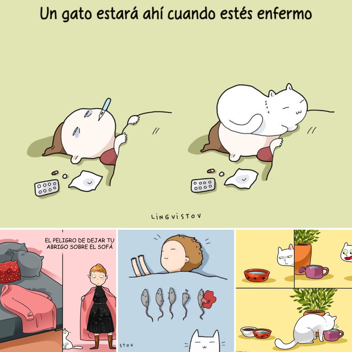 WithMyLadies1's tweet photo. El artista Lingvistov ha creado ilustraciones que representan la realidad de una vida con un gato en el hogar.  🤩👀