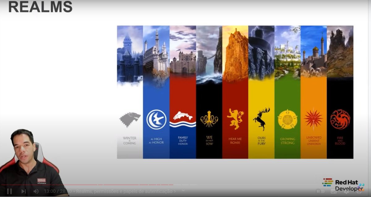 cara da red hat meteu um game of thrones do nada pra explicar realms do keycloak, sensacional KKKSAKASK