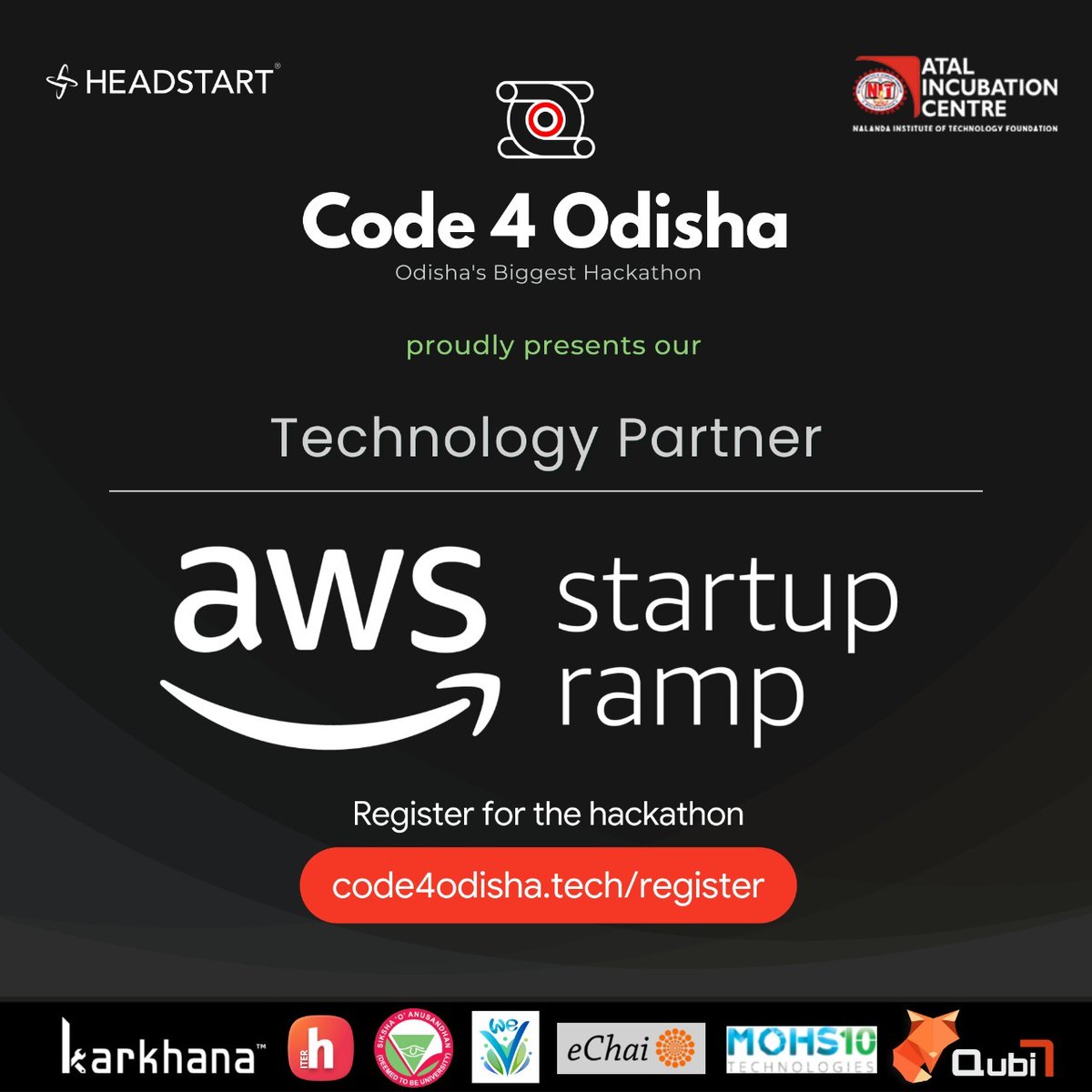 code4odisha's tweet photo. We are excited to announce AWS STARTUP RAMP as our Technology Partner.
For more visit : https://t.co/OQ4eqC21rb

Follow @code4odisha for further updates. ✨

#Code4Odisha #InnovateForOdisha
#SOAFabLab #HackClubITER #aws #amazon #amazonindia #aws #Hackathon #Hacking #Coding #Event https://t.co/uLKNo6qf6E