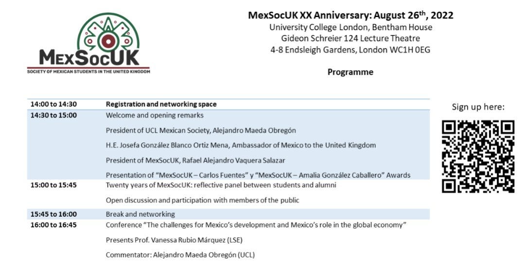 MexSoc_UK's tweet photo. Hosted by @ucl_mexsoc, join us celebrating our XX anniversary at @ucl next Friday August 26th! All members of the public welcome, Mexican and international students, and alumni! #MexSoc20years
Register here: https://t.co/EGpbJGR6ez https://t.co/fQxQjiDnIl
