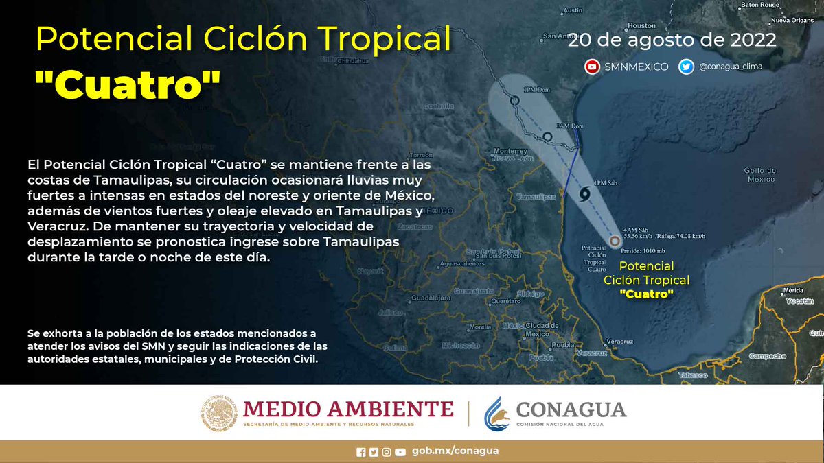 conagua_clima's tweet photo. Conoce la trayectoria y efectos que ocasiona el #PotencialCiclónTropical Cuatro en el país🇲🇽

Todos los detalles ⬇️ https://t.co/gugkBifcm5