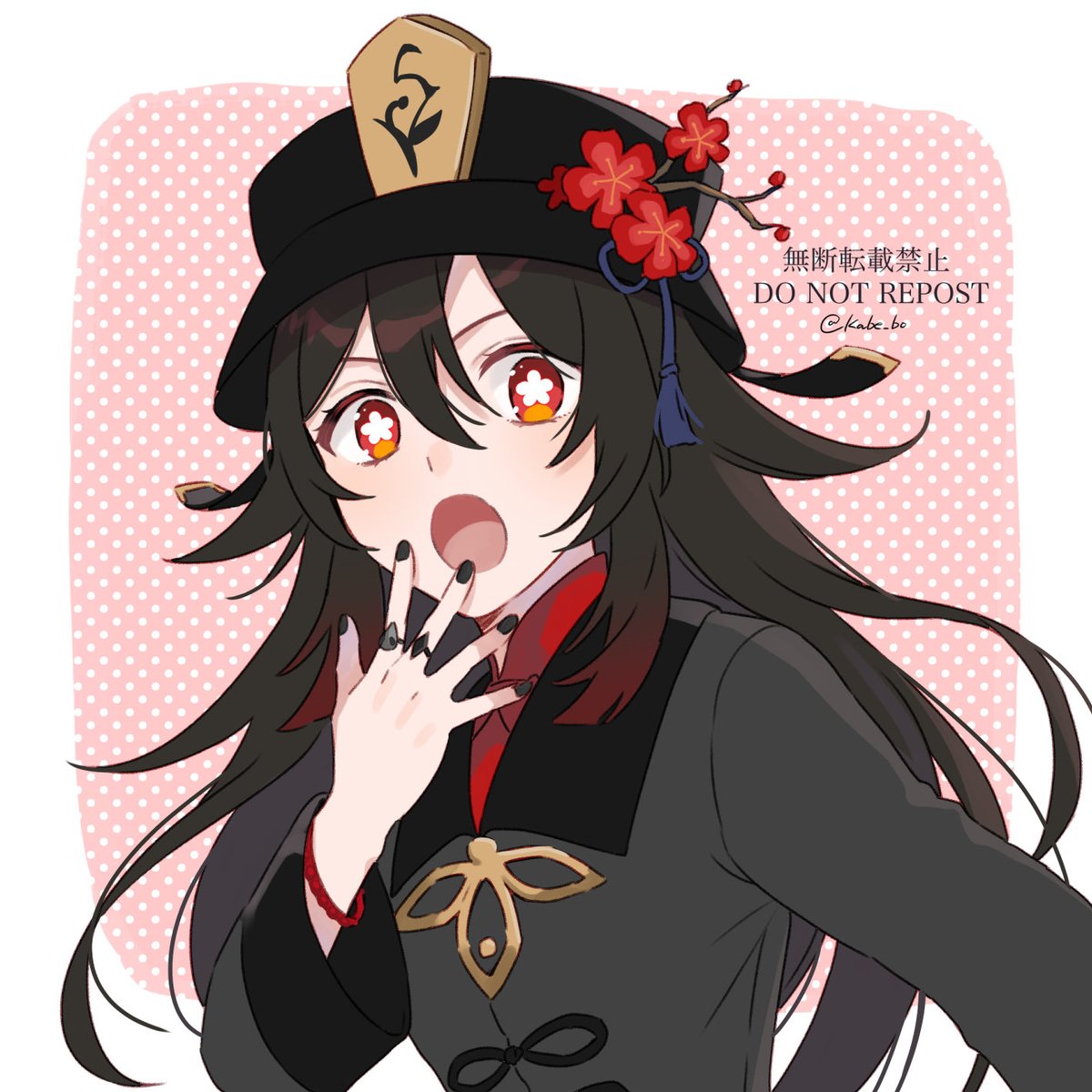 hu tao (genshin impact) 1girl hat solo black nails red eyes symbol-shaped pupils flower  illustration images