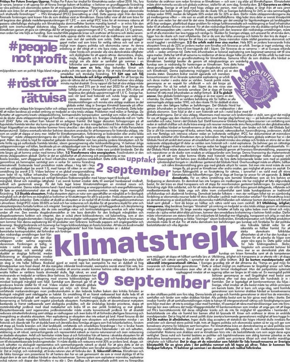 As the election in Sweden is getting closer, we need you. On the 2nd and 9th of September we will send a message to those in power that we will not be silenced! Only voting is not enough - we must raise our voices to demand change. See you there!
#RöstFörRättvisa #PeopleNotProfit