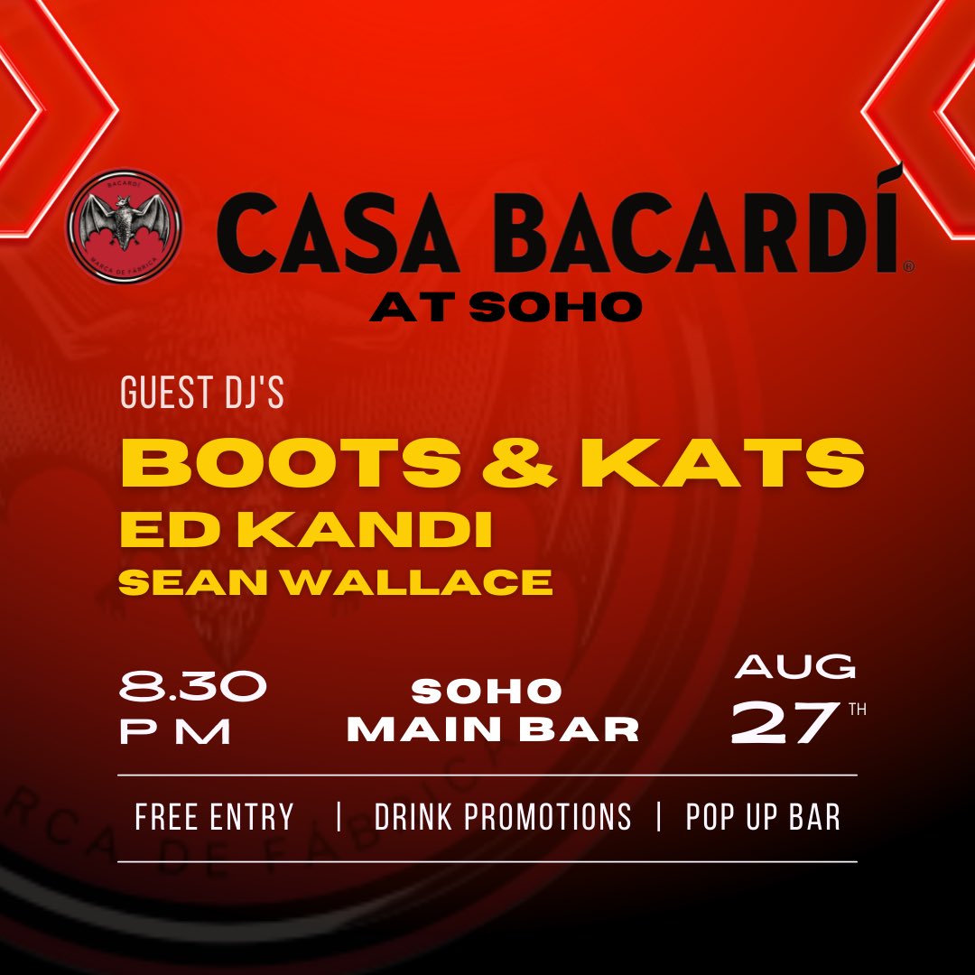 CASA BACARDÍ RETURNS TO SOHO!!!! Join us August 27th 🦇🎉😜