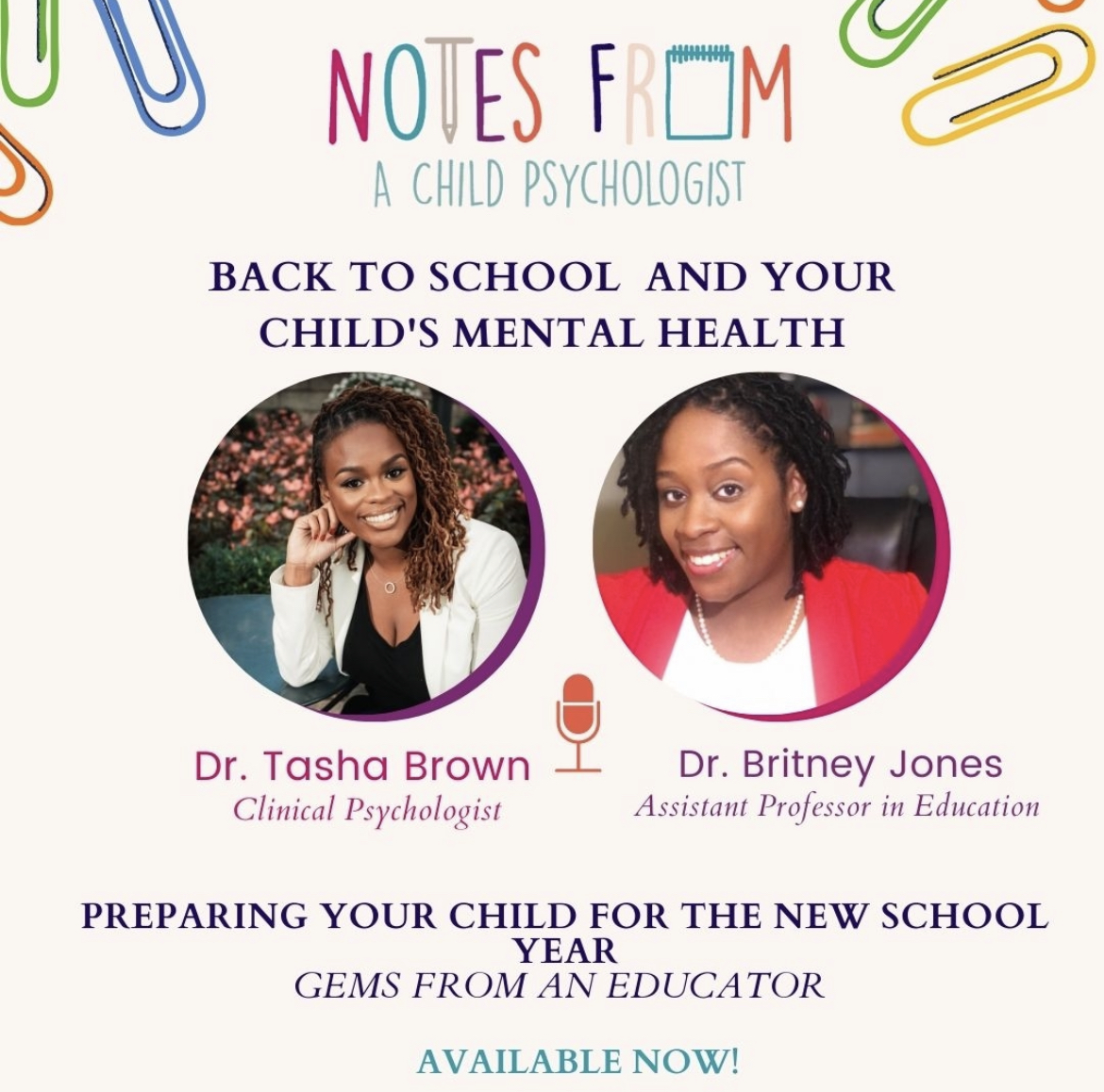DrTashaB's tweet photo. Looking for a weekend listen? Check out the latest episode of my podcast #NotesFromAChildPsychologist 📝!

Listen to “Preparing Your Child for The New School Year - Gems From an Educator” featuring Dr. Britney Jones 👇: https://t.co/VSrwaMgW0n https://t.co/lMQbDsOgvS