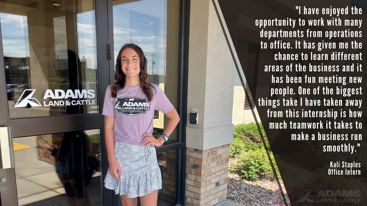 AdamsCattle's tweet photo. Meet one of our #AdamsInterns...Kali Staples, from @DoaneUniversity! Kali had the opportunity to work with the Sales &amp; Logistics, Accounting/Scale and Organizational Development teams! Take a look at what she enjoyed most about her #internship. https://t.co/XSDtF0ECaT