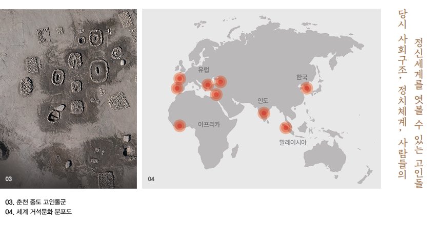 본디 돌을 세우는 신앙은 전세계 곳곳에 퍼져있었기 때문에 서유럽, 북아프리카, 중동 등 다양한 장소에서 비슷한 구조물들을 확인할 수 있습니다. 하지만 유달리 한반도에서 많은 수의 지석묘를 확인할 수 있는데요 전세계 6만기의 고인돌 중 4~50%가 우리나라에 있는 것으로 추정되고있습니다.