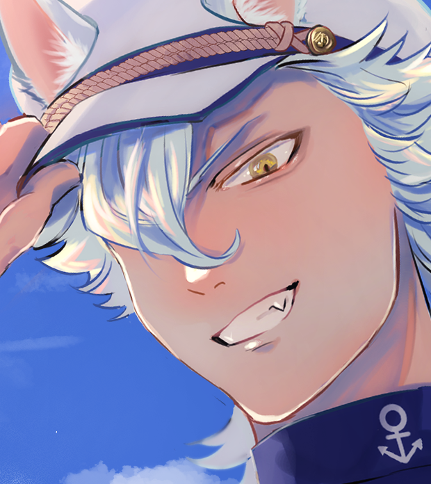 1boy male focus animal ears solo yellow eyes hat sky  illustration images