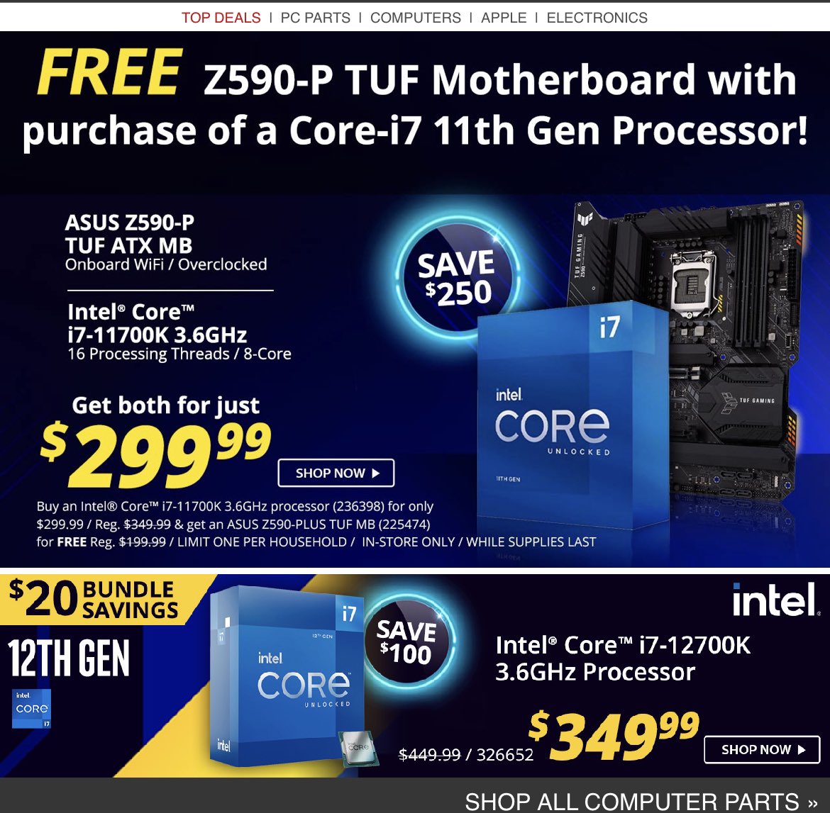 GCuriousTech's tweet photo. Seen this @microcenter deal pop up for the third time now. I think it’s time to pull the trigger. As far as I can tell 12 gen and DDR5 aren’t worth the markup https://t.co/OEJvOWCGe8