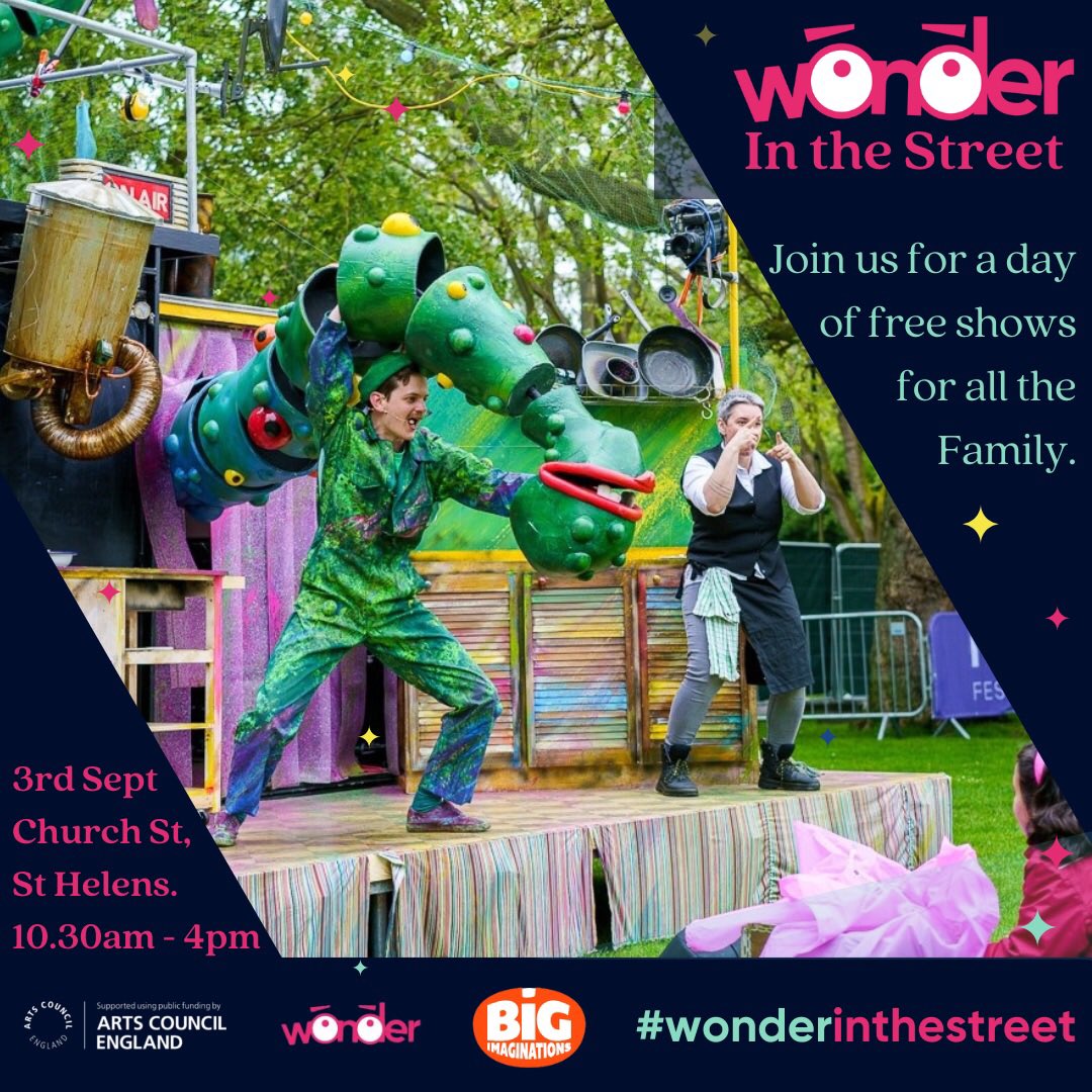 wonderarts_nw's tweet photo. ⭐️ 2 weeks to go ⭐️ 

At this time in 2 weeks we’ll be kicking off the fun and bringing a whole load of WONDER to Church Street, St Helens. 

A whole day of outdoor theatre for families…all absolutely free and all absolutely WONDERFUL https://t.co/Wv1Cifsfup