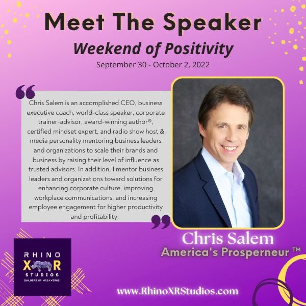 chrisrsalem's tweet photo. Share in the Weekend of Positivity. Be a part of history as we make a positive wave in the #metaverse that will change the lives of millions, for good!
Be sure to grab your tickets now while the early bird pricing is still here. #weekendofpositivity
https://t.co/gS9y2BBzj4 https://t.co/WYwkhNriUi