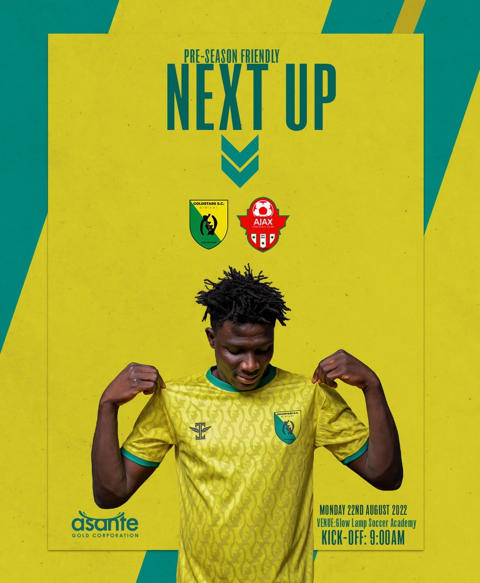 GoldStarsSc's tweet photo. ๐๐๐-๐๐๐ผ๐๐๐ ๐๐๐๐๐๐ฟ๐๐
๐ @AJAX FC
๐๏ธ 22nd August 2022
โฐ 9am KO
๐๏ธ Glow Lamp Soccer Academy
#MensinGold #AsanteGoldMine #GyeNyame #goldstarssc https://t.co/QuoRCs1ePD