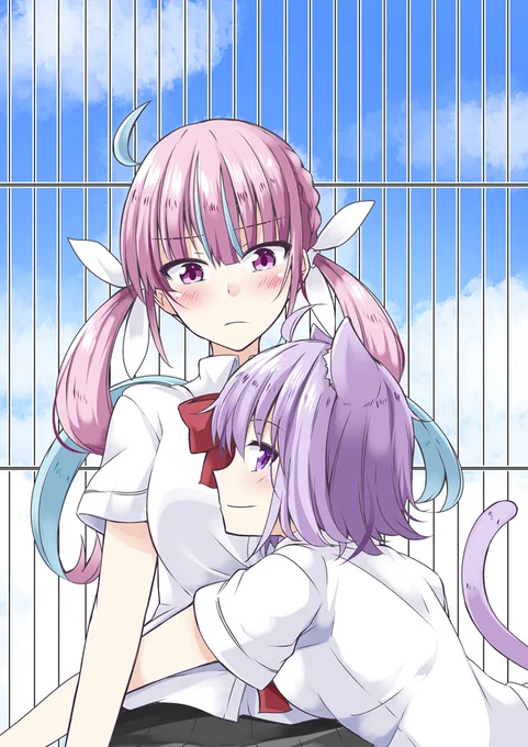 学パロあくおか(お疲れ様絵の文字なし版)( ˘ω˘ )#絵かゆ #あくあーと #あくおか 