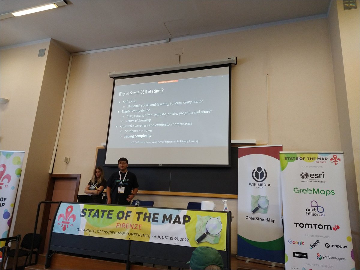 @RosaColacicco92 and <a href="/ferdinando2005/">Ferdinando Traversa</a> presenting their work on #OSM in schools in Bari at #SotM22 cc <a href="/youthmappers/">YouthMappers</a>