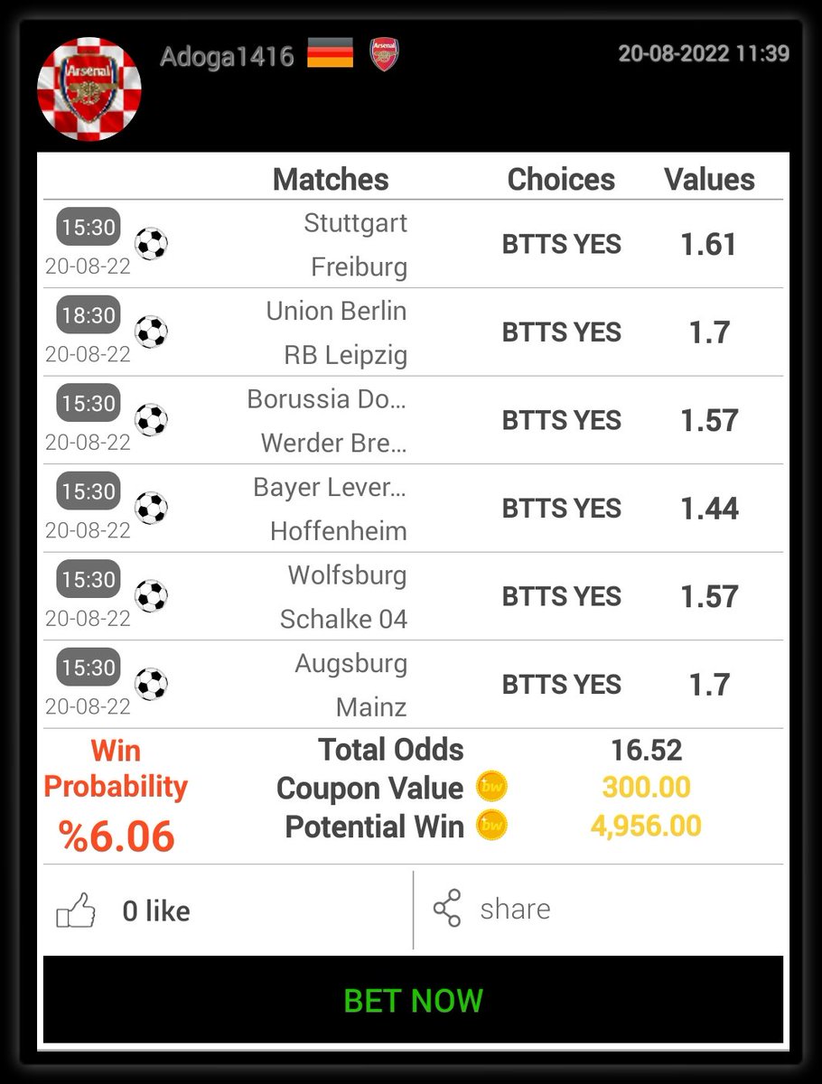 AdogaBlog's tweet image. All bundesliga Btts