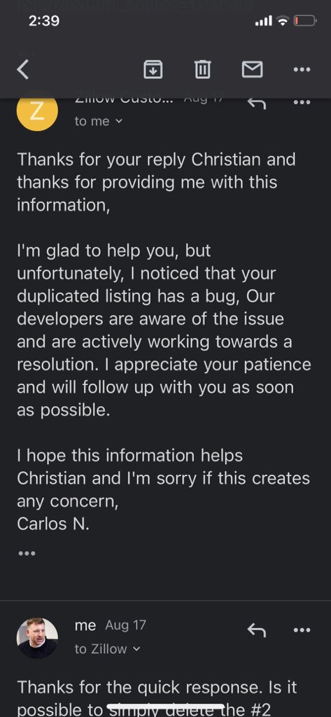 christianation's tweet photo. @zillow Carlos has not replied after several emails. Can you please delete this duplicate listing from your network? Trulia is the one that won’t go away. Thanks! https://t.co/t5kl5kjSMC
