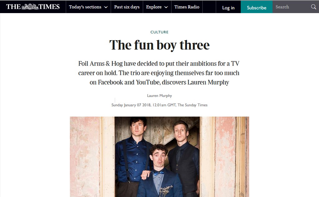 Sudipta_Sharmin's tweet photo. I managed to unearth the Times article on #FoilArmsAndHog titled "The Fun Boy Three". If any #FAHn were dying to read it like I was, jump in. A brilliant exploration of their friendship & work process, but I'm not thrilled about "Curly-haired Seán Finegan". https://t.co/NHshT2tq0w