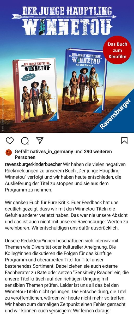 Vorish_'s tweet photo. Na geht doch!
@RavensburgerBVL hat die rassistischen Kinderbücher zu "Der junge Häuptling #Winnetou" vom Markt genommen!
#Rassismus #endracism #redfacing https://t.co/szJDABQOsy