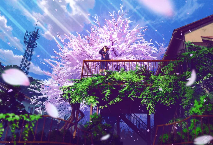 風景イラスト「春夏秋冬」 