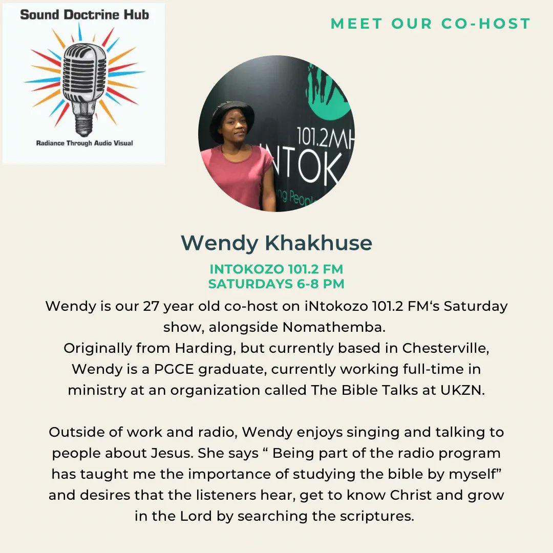 sounddoctrine_h's tweet image. Sound Doctrine Hub is excited to let you know the faces behind the voices you hear on radio.

Meet our ever so graceful, Wendy Khakhuse. 

Look out for next week, where you will get to see a new face of one of the voices you hear on radio!

#sounddoctrinehub