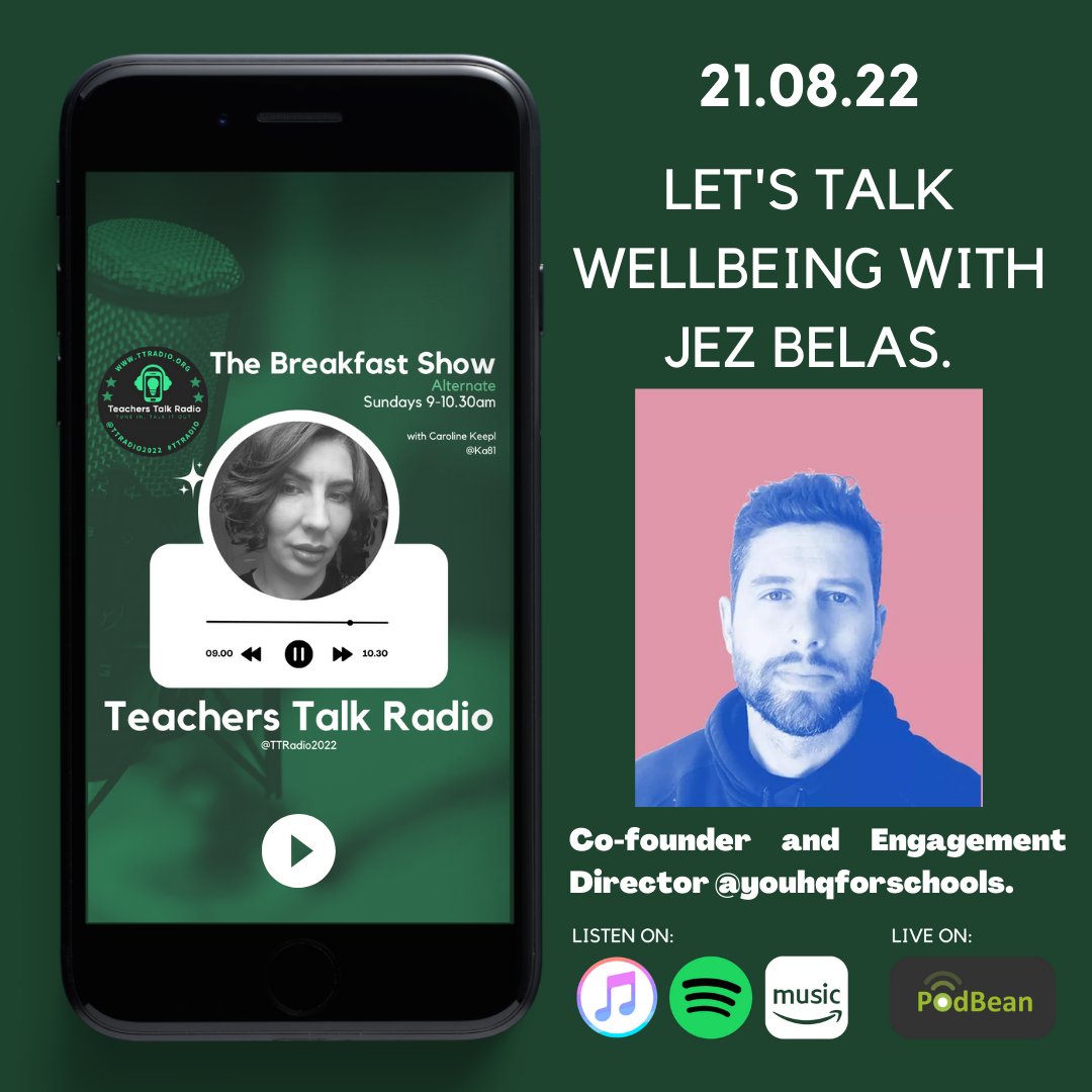 This Sunday join me and 
Jez Belaz co-founder <a href="/youhqforschools/">youHQ</a> &amp; previous #edu leader for 15 years. We will be chatting wellbeing @TTRadio2022 9am.  

I have questions. 
Let's talk #Wellbeing.