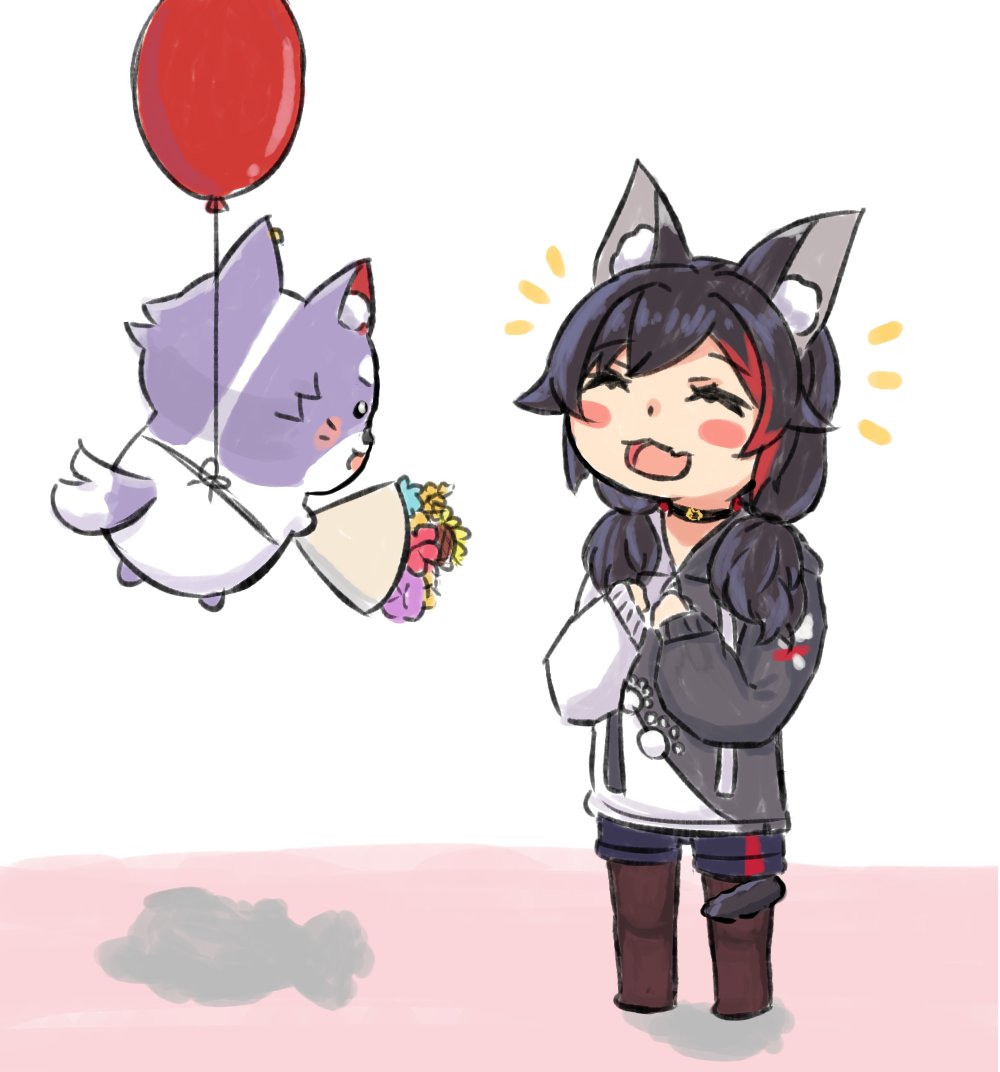 ookami mio balloon animal ears wolf ears tail 1girl black hair wolf girl  illustration images