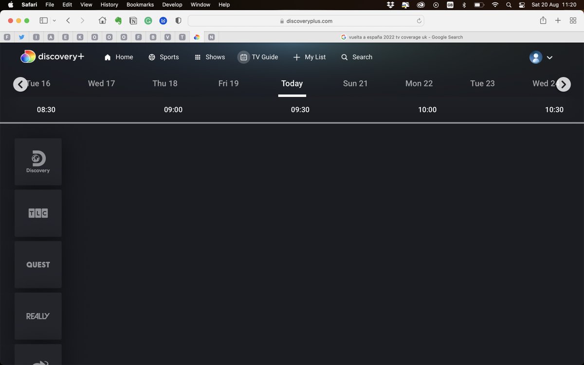 FreelancinSteve's tweet photo. @discoveryplus Every time I go to look at your TV guide on the net on my Mac, it comes up blank. I've cleared my cache and relaunched Safari - still nothing. https://t.co/gvreIQupHI