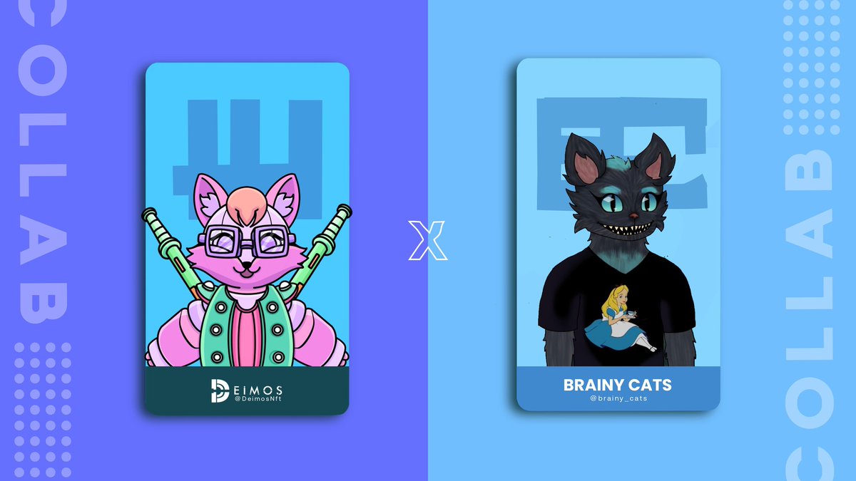 brainy_cats's tweet photo. 🎁Collab #WLGiveaway🎁

 Deimos 🤝 Brainy Cats 

🏆10x WL Spots @DeimosNFT
🏆10x WL Spots @brainy_cats 

To Enter:
1. Follow @DeimosNFT &amp; @brainy_cats 
2. RT &amp; Like
3. Tag 3 friends

Ends in 48 hrs ⏳
#NFT #NFTs #NFTdrop NFTCommunity #Whitelist https://t.co/hGawRX6KhS
