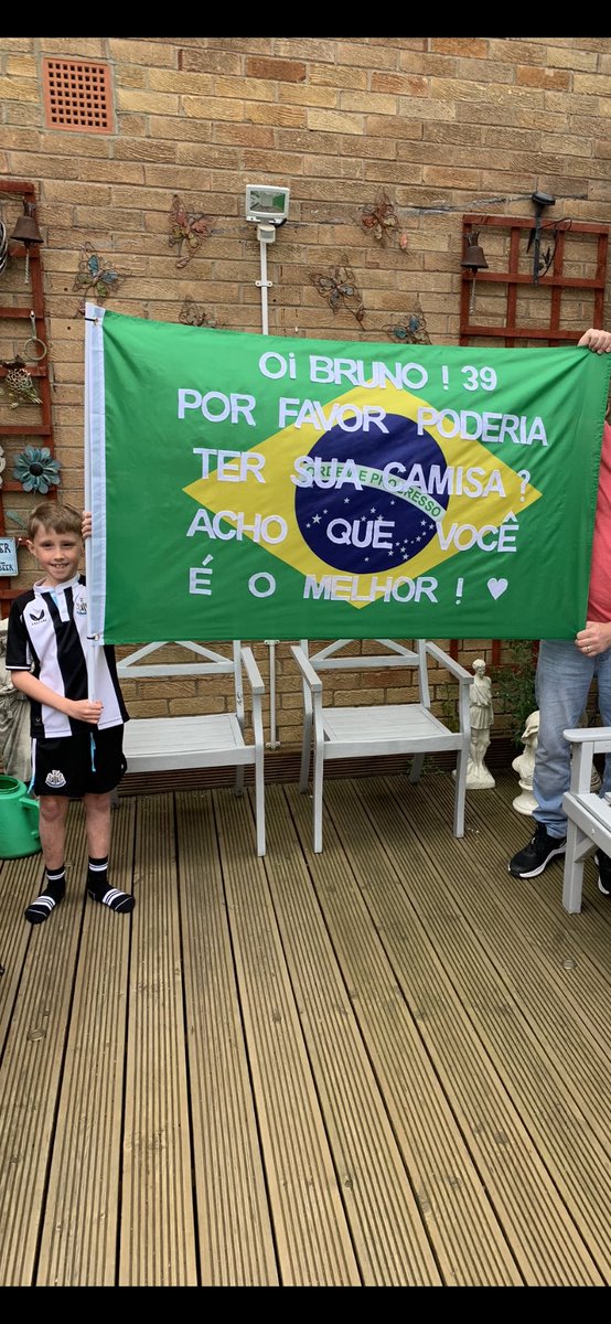 DK0732509986's tweet photo. Riley has made a special flag just for you @brunoog97 please look out for us  at the game tomorrow 🙏 #NUFC HWTL👌⚫️⚪️⚫️⚪️ https://t.co/9R8uKVDtic